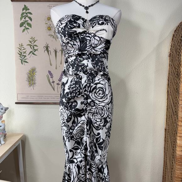 Y2k Floral Satin Strapless Mermaid Formal Dress Sexy Dark Coquette Romantic S 6 - Picture 7 of 11